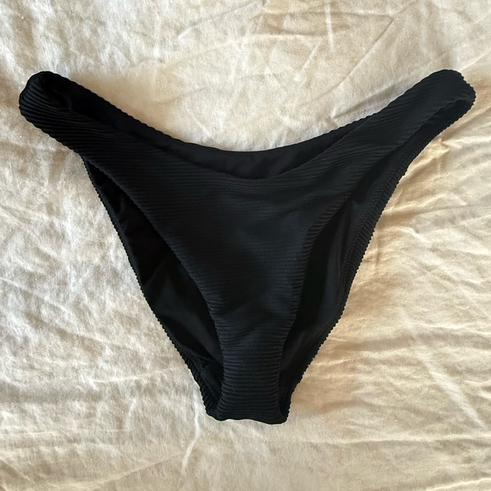 Seafolly Black Ribbed High-Cut Bikini Bottom